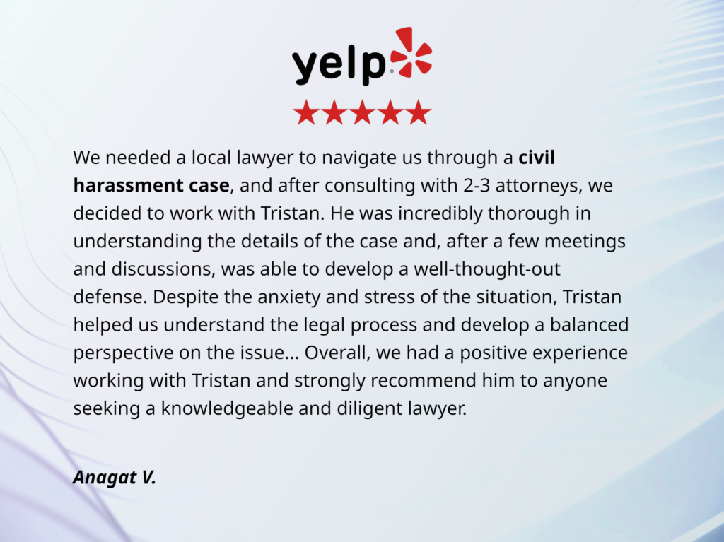 Another outstanding review from a client I helped with a civil harassment case.